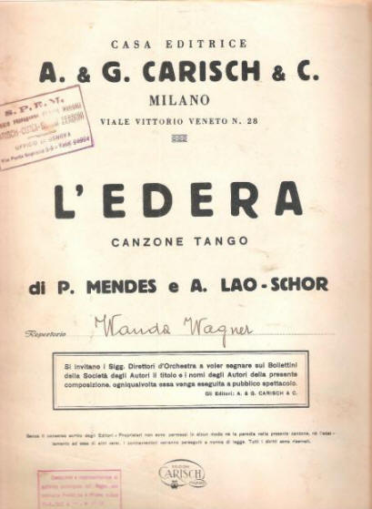Immagini di  SPARTITO MUSICA CANTO L'EDERA MENDES LAO-SCHOR SIGNED WAGNER 1932 VIOLINO
